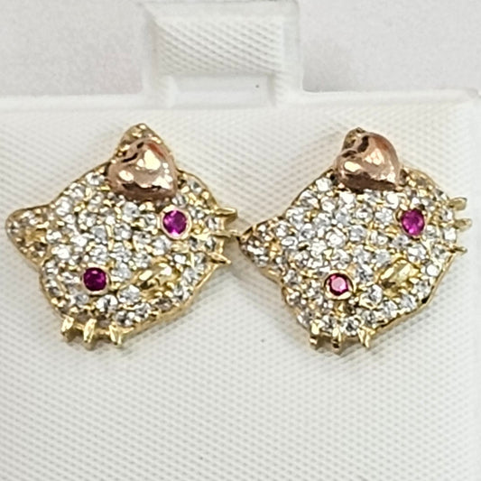 10kt Gold & Cubic Zirconia Kitty Earrings