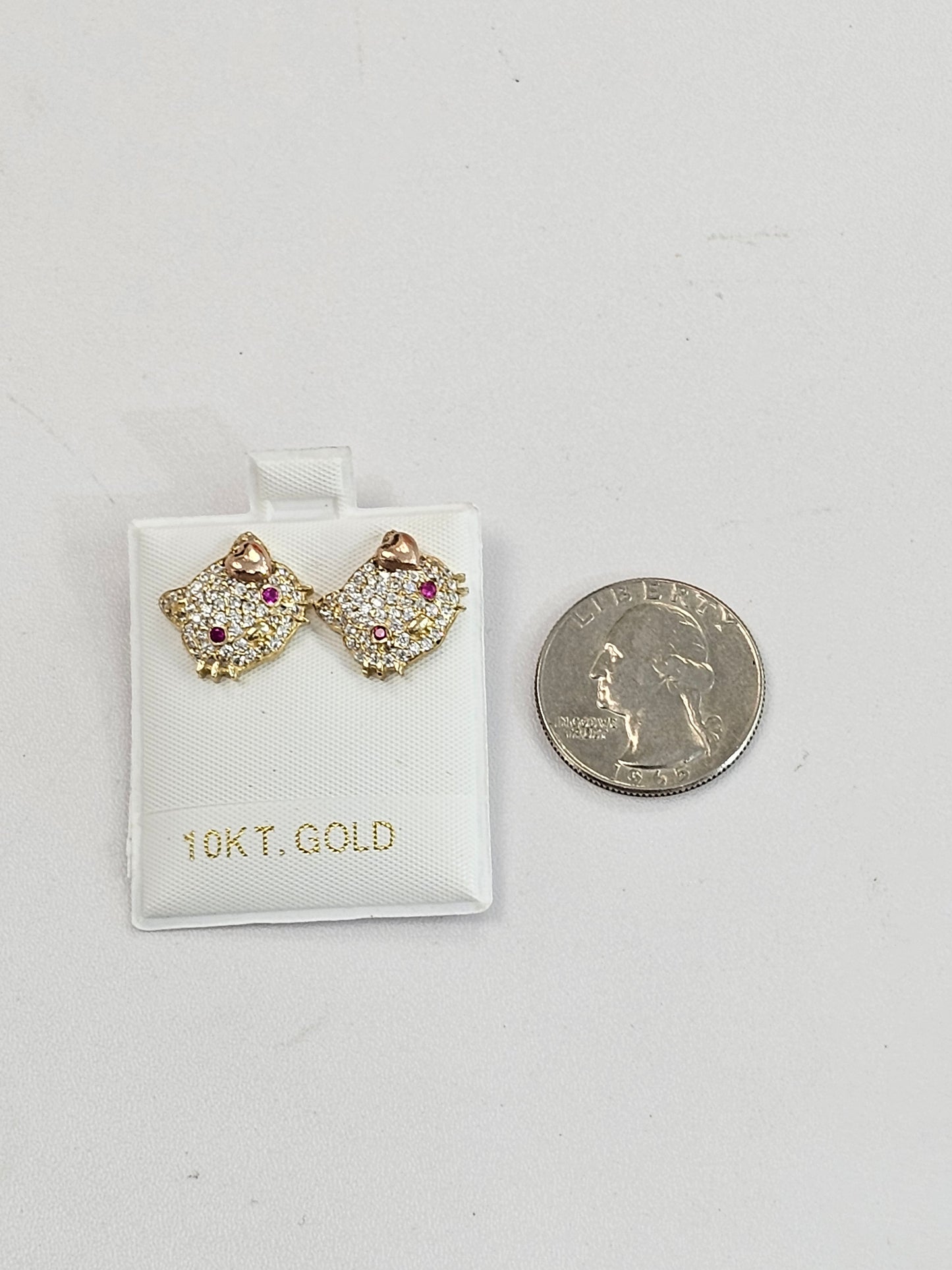 10kt Gold & Cubic Zirconia Kitty Earrings