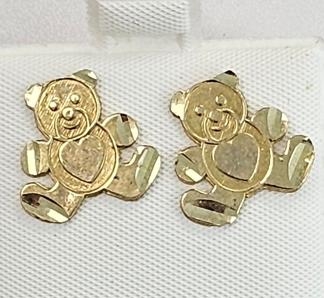 10kt Gold Heart Teddy Bear Earrings