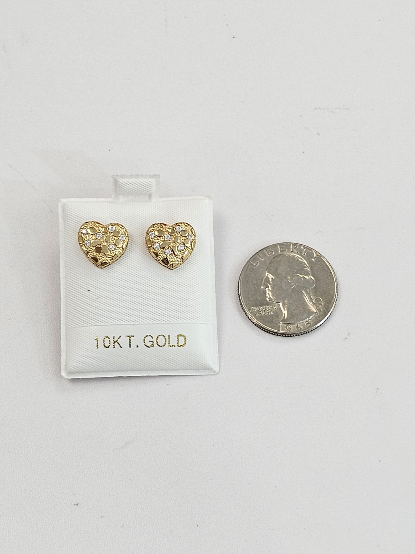 10kt Gold Nugget Heart Earrings With Cubic Zirconia Accents