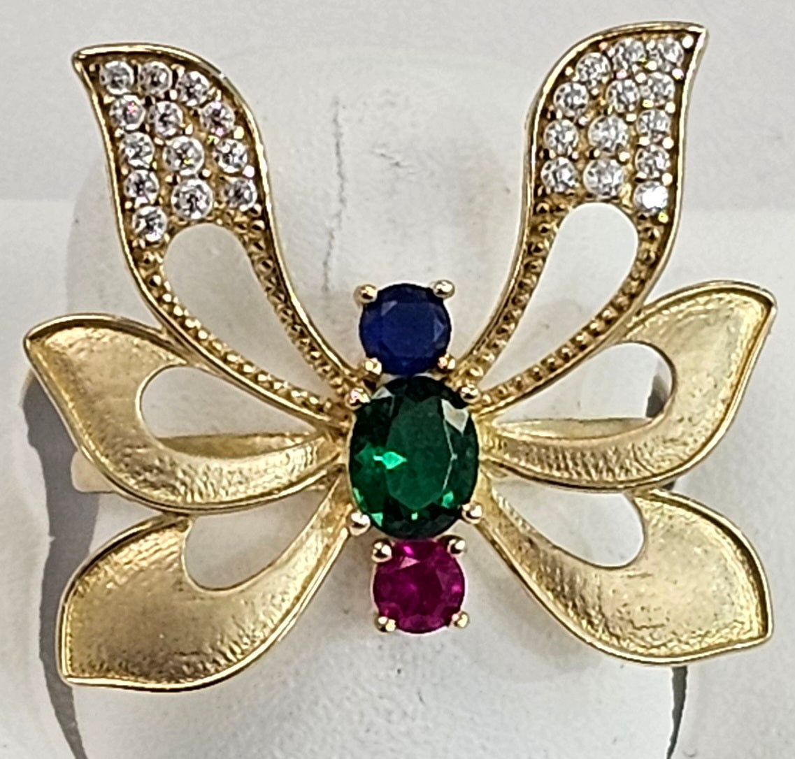 10kt Gold Tri Colored Cubic Zirconia Butterfly Ring