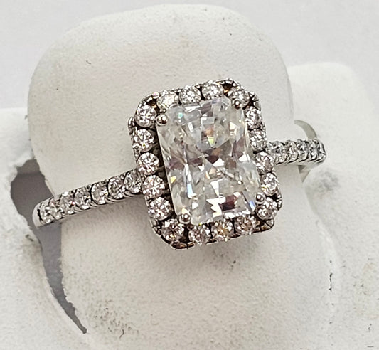 Silver Moissanite Emerald Ring
