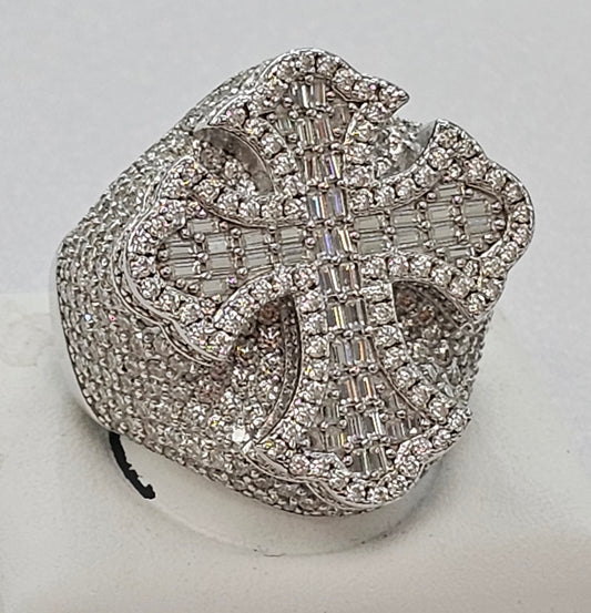 Silver Cross Moissanite Ring