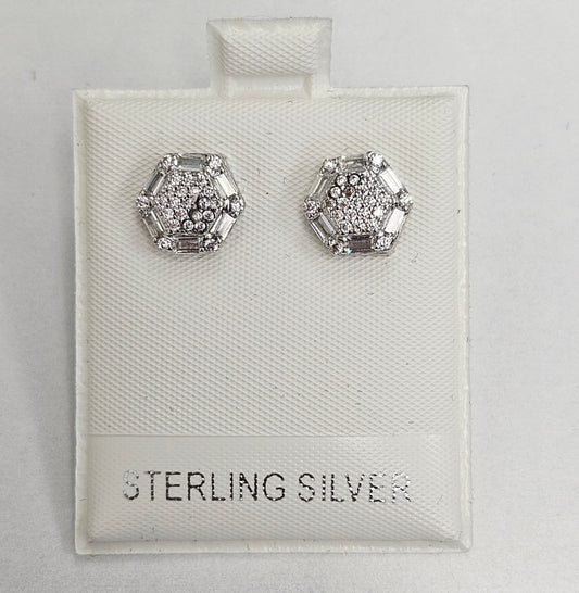 Silver Hexagon Earrings