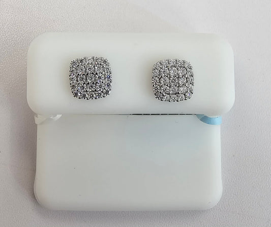 Silver Square Shaped Cluster Earrings with 0.21cttw VVS Moissanite Stones