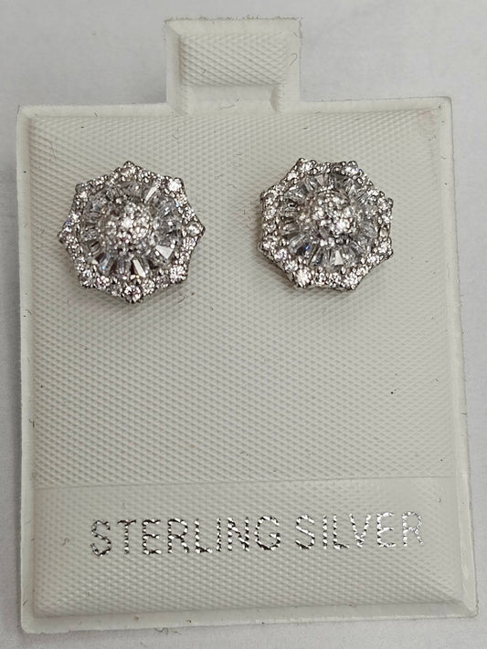 Silver Cubic Zirconia Cluster Earrings