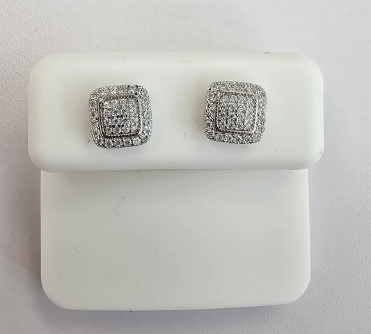 Silver Square Cluster Earrings with 0.76cttw VVS Moissanite Stones
