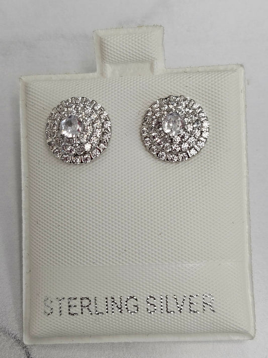 Silver Round Cubic Zirconia Earrings