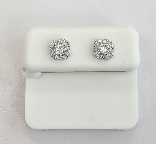 Silver Square Cluster Earrings with 0.97cttw VVS Moissanite Stones