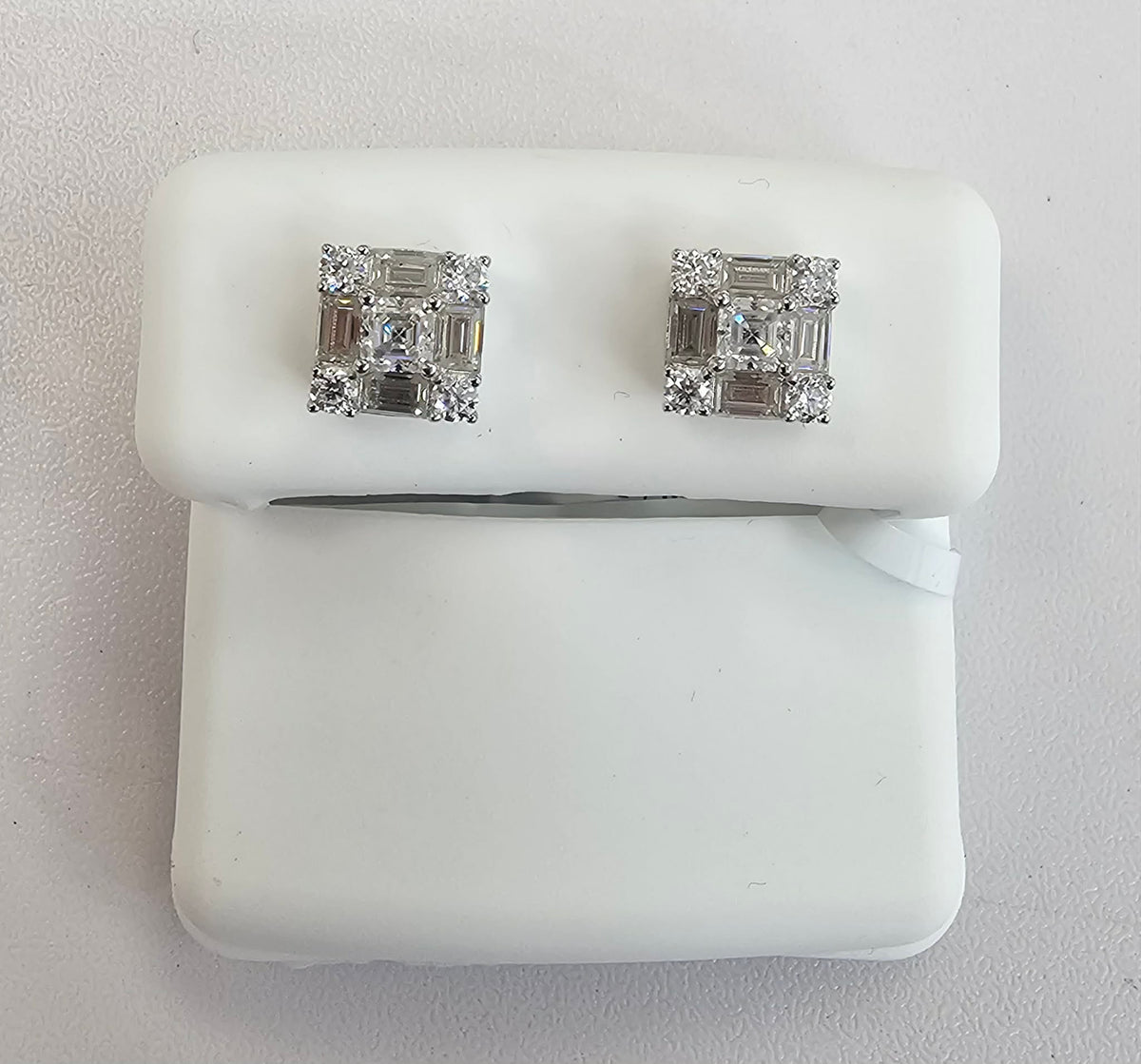 Silver Square Earrings with 1.31cttw VVS Moissanite Stones