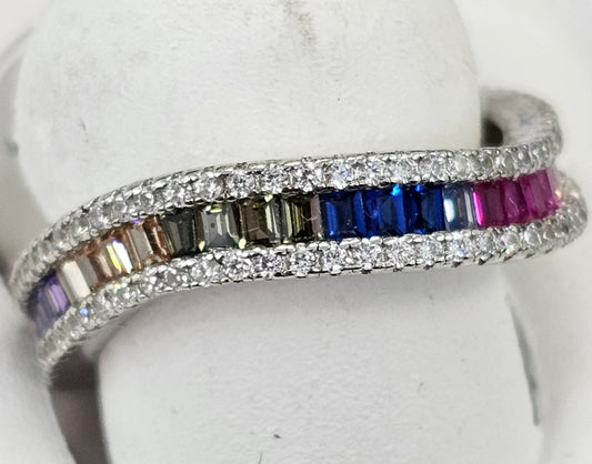 Silver Band With Colorful CZs