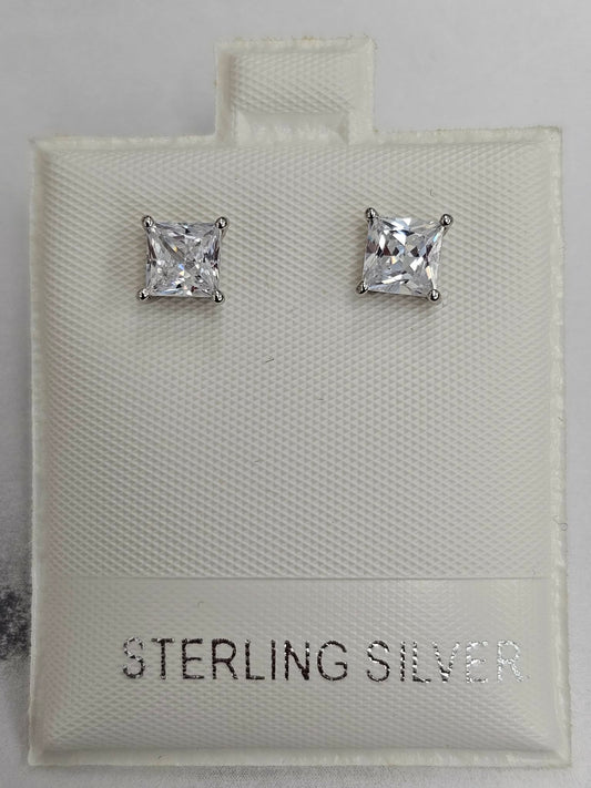 Silver Princess Cut Cubic Zirconia Stud Earrings