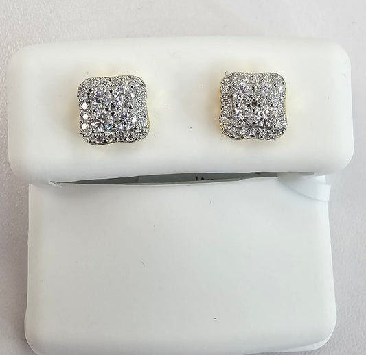 Square Cluster Earrings with 0.59cttw VVS Moissanite Stones and Gold Overlay