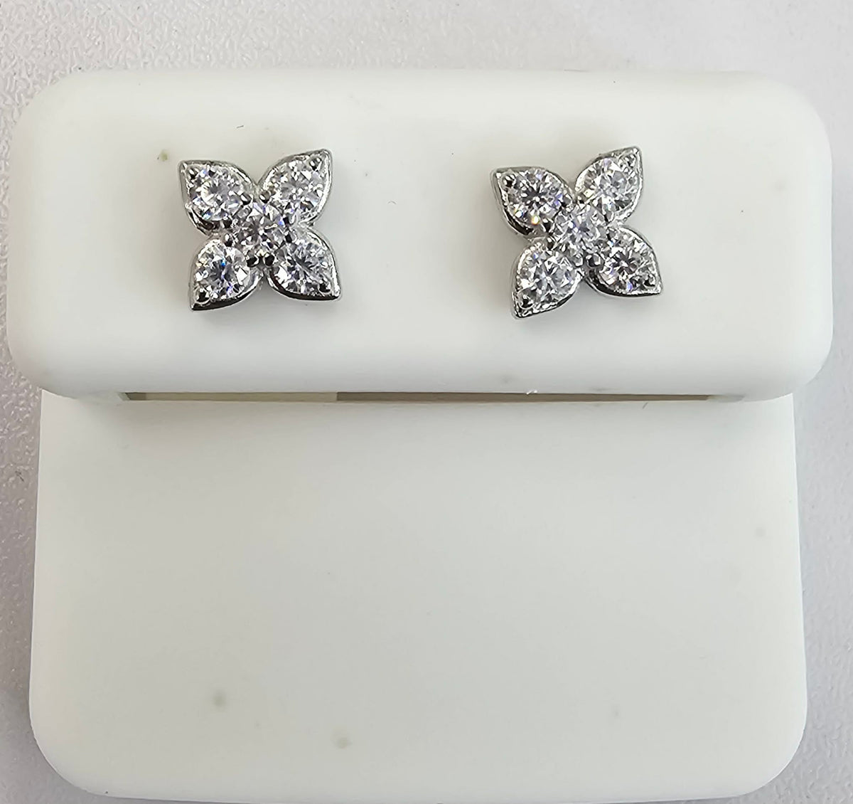 Silver Flower Earrings with .80cttw VVS Moissanite Stones