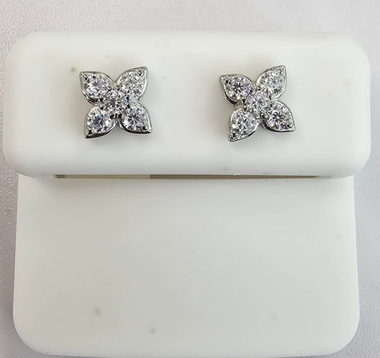 Silver Flower Earrings with .80cttw VVS Moissanite Stones