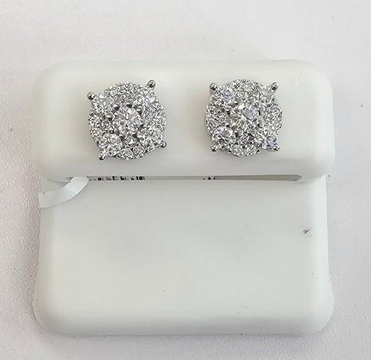 Silver Round Cluster Earrings with 1.45cttw VVS Moissanite Stones