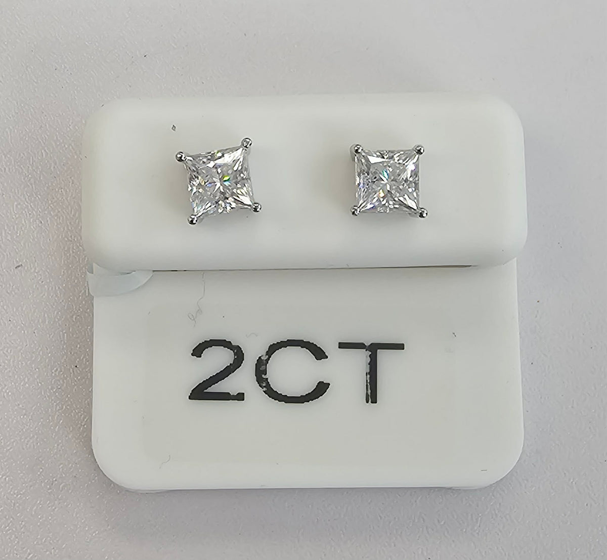 Silver Square Stud Earrings with 2.00cttw VVS Moissanite Stones