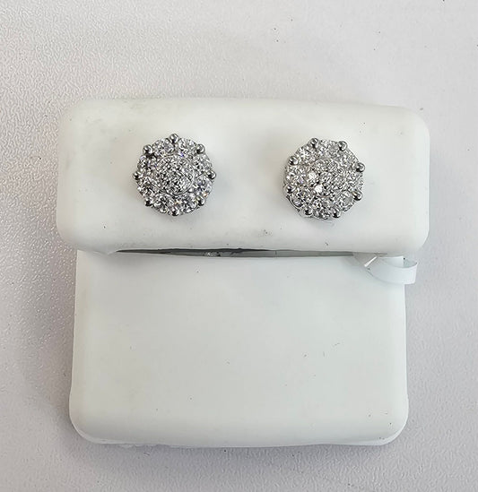 Silver Round Cluster Earrings with 1.33cttw VVS Moissanite Stones