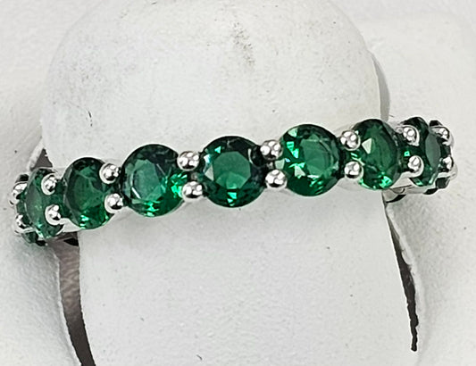 Silver Ring With Green CZs