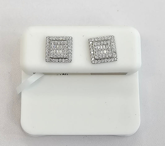 Silver Square Cluster Earrings with 1.15cttw VVS Moissanite Stones