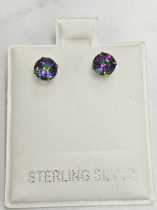 Silver round Stud Blue Earrings