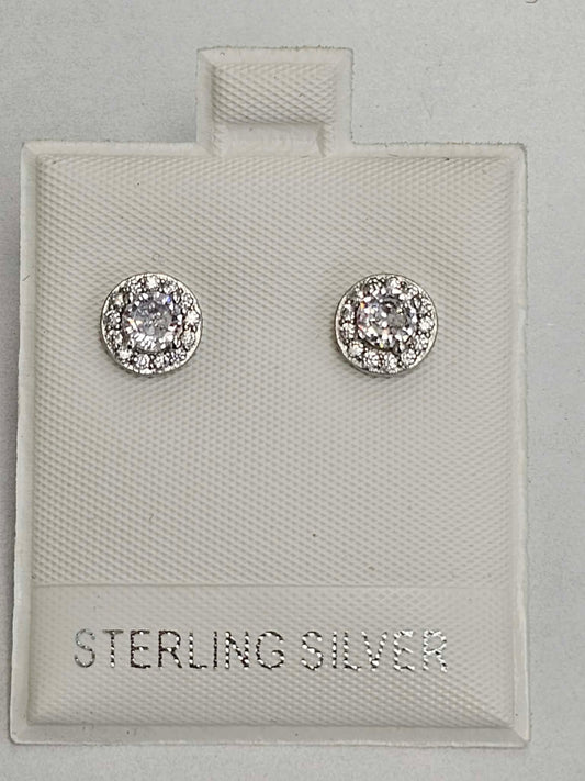 Silver Round Cluster Cubic Zirconia Earrings