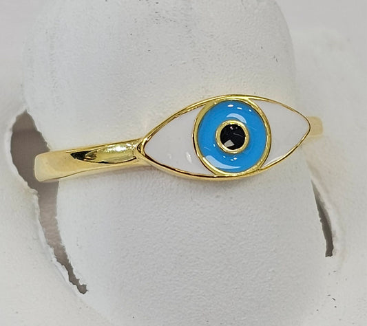 Silver Evil Eye Ring With Gold Coating