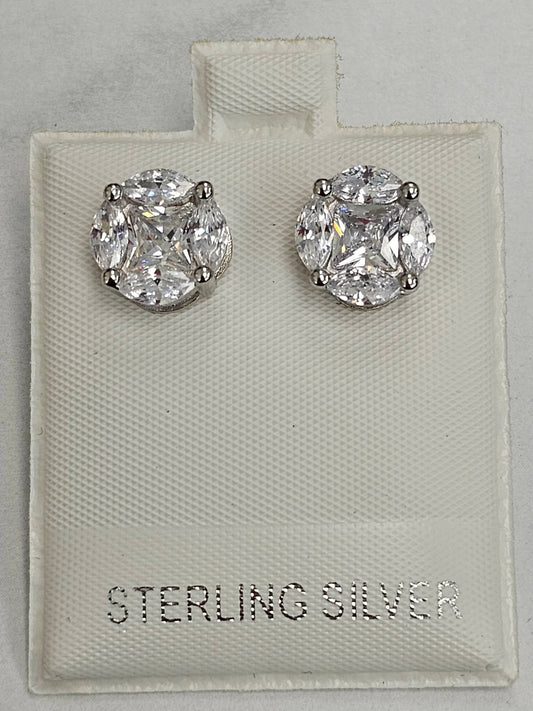 Silver Round Cubic Zirconia Earrings
