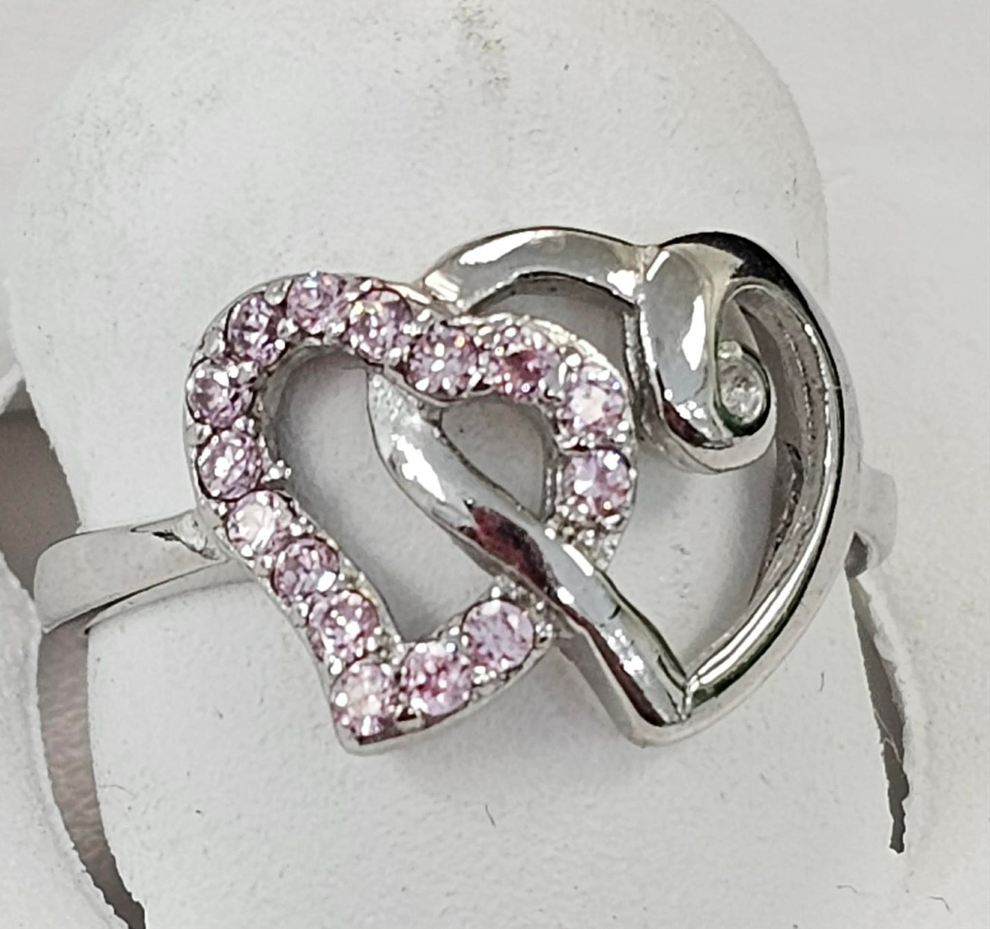 Silver Double Heart Ring With CZs