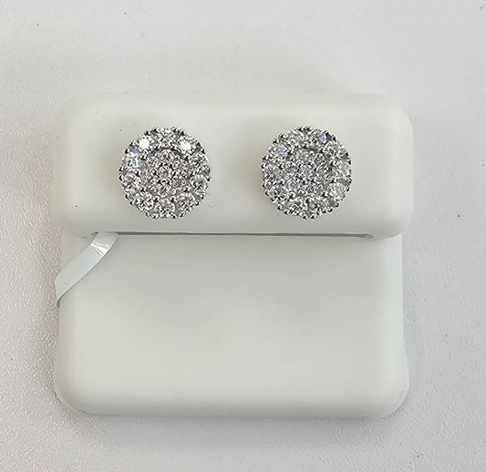 Silver Round Cluster Earrings with 1.05cttw VVS Moissanite Stones
