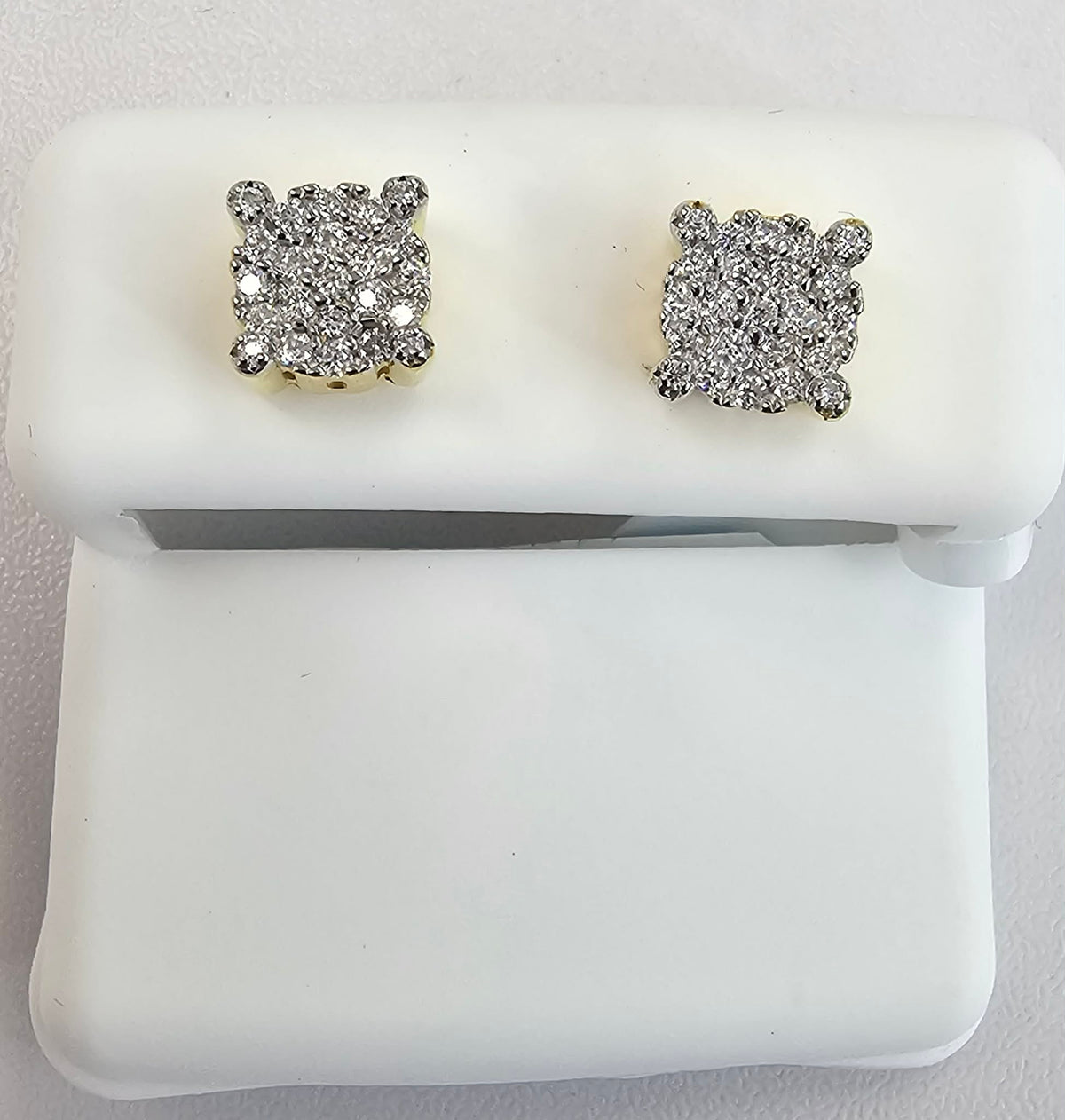 Silver Round Cluster Earrings with 0.38cttw VVS Moissanite Stones and a Gold Overlay