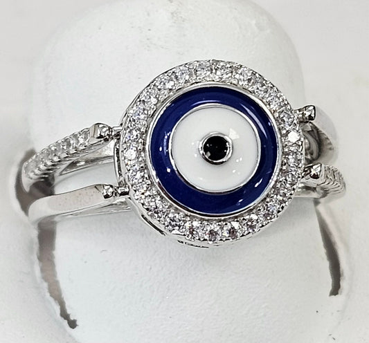 Silver Round Evil Eye Ring