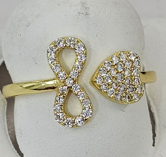 Silver Heart & Infinity Arrow Ring With Gold Coating