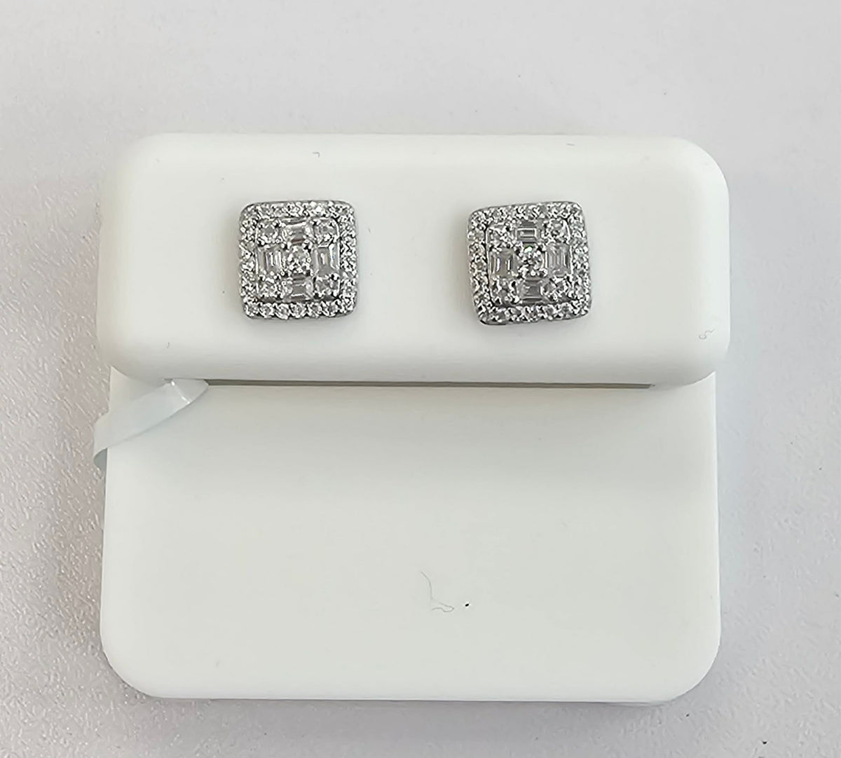 Silver Square Cluster Earrings with 0.90cttw VVS Moissanite Stones