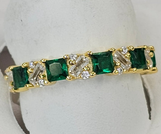 Silver Green & WHite CZ Ring With Gold Coating